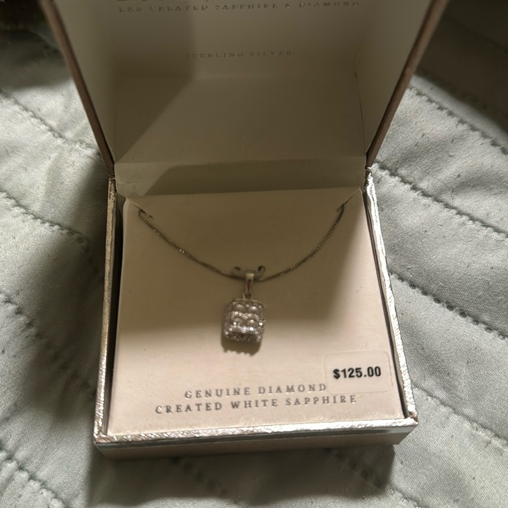 Silver diamond necklace made with white sapphire